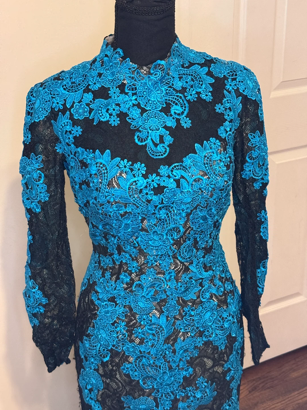 Blue & Black Lace Gown