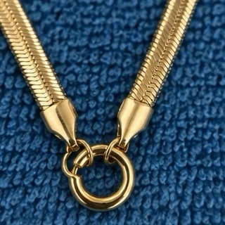 Gold Herringbone Chain Necklace with Charm