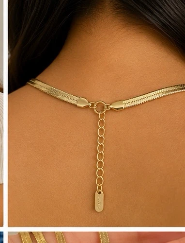Gold Herringbone Chain Necklace with Charm - photo 3