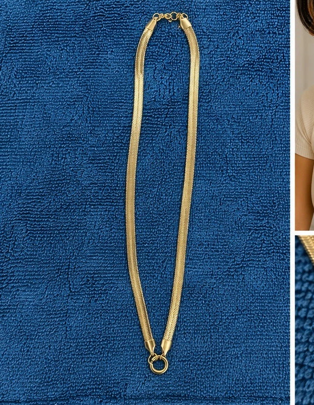 Gold Herringbone Chain Necklace with Charm - photo 5
