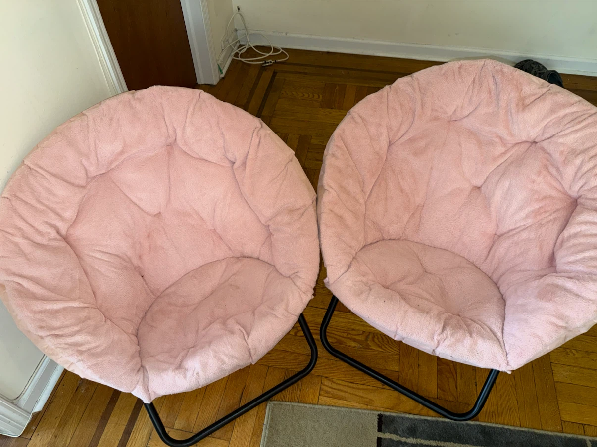 Pair of Pink Plush Saucer Chairs