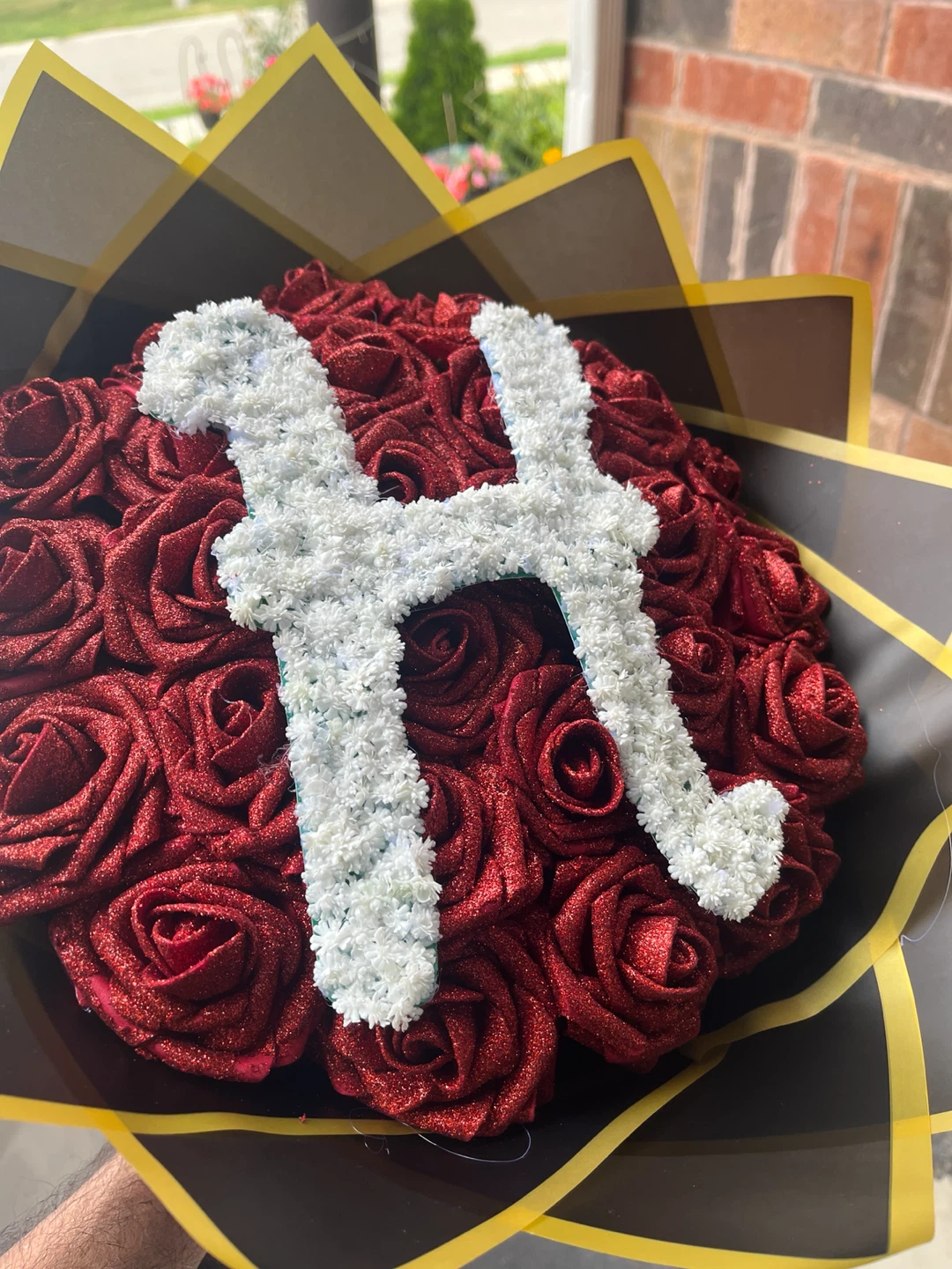 Artificial Rose Bouquet with Letter H