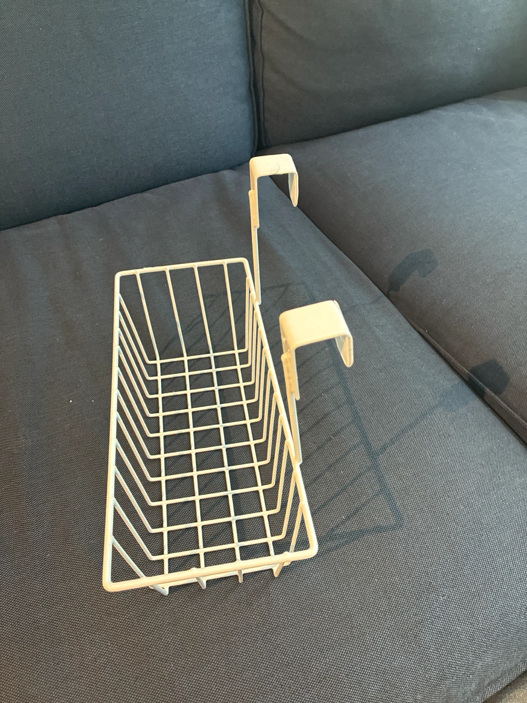 White wire hanging basket — over-shelf / under-shelf storage - photo 2
