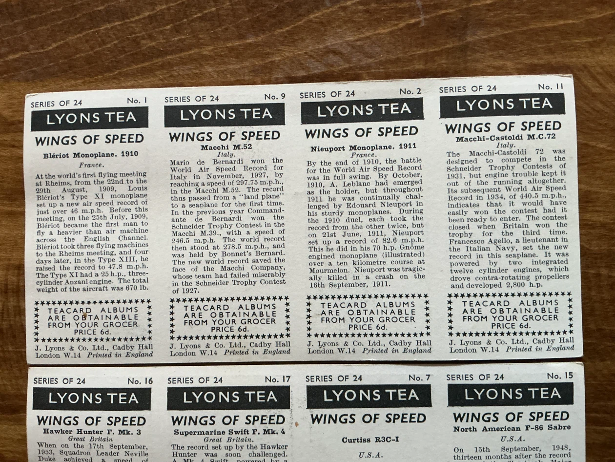 8. 1961 Lyons Tea “Wings of Speed” Uncut Panels  Cards - photo 5