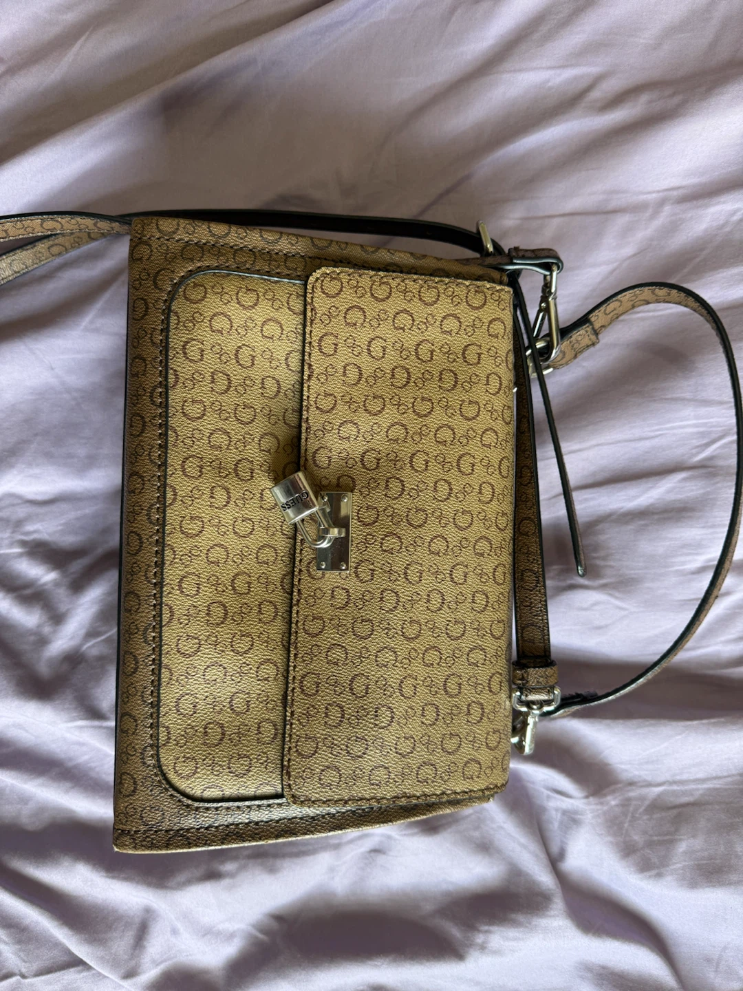 Guess Brown Monogram Shoulder Bag