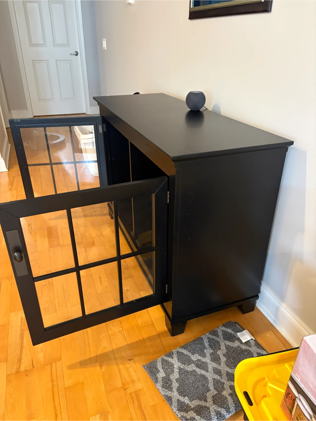 Black TV Stand Cabinet with Glass Doors