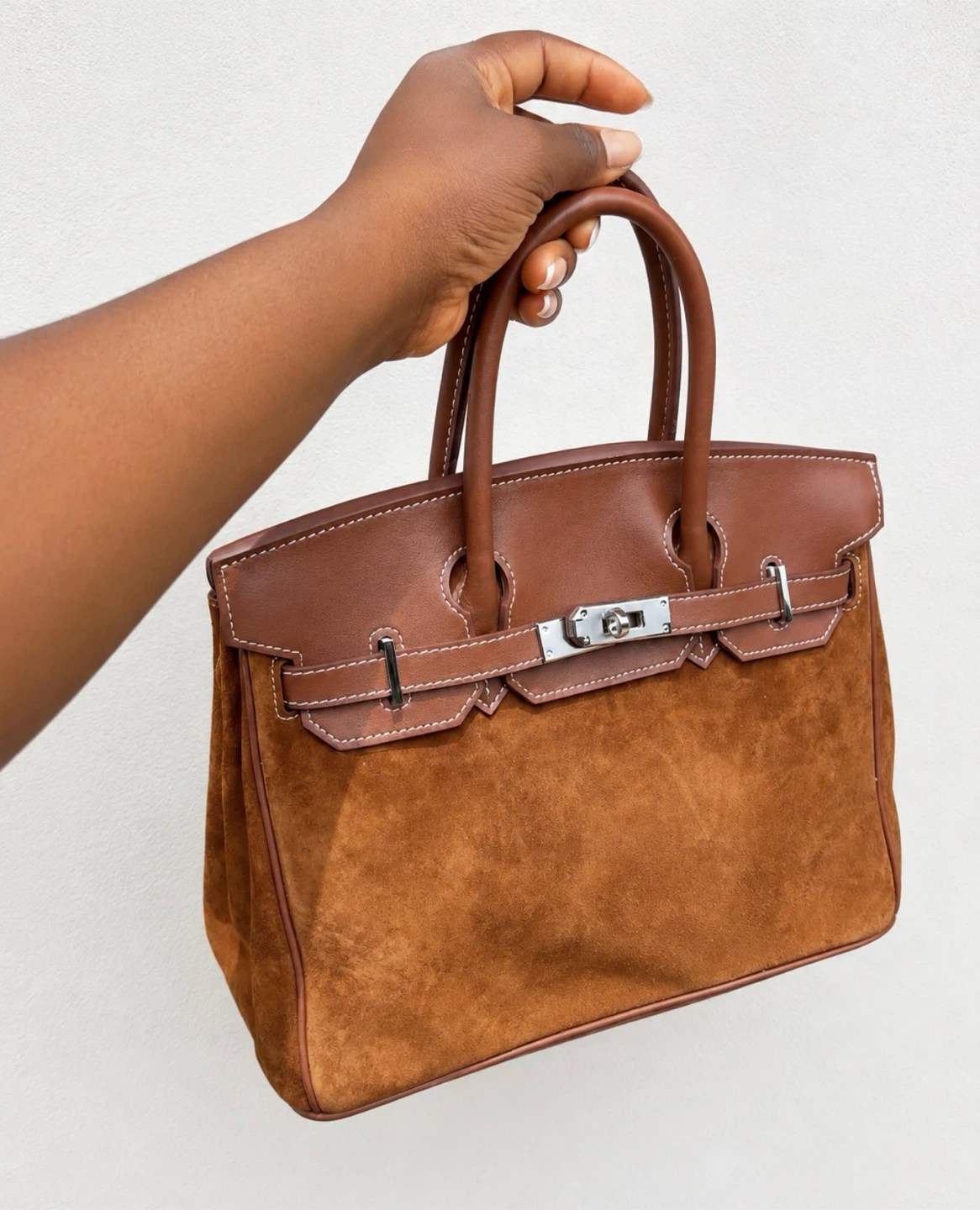 Beautiful Brown Suede and Leather Handbag. Big