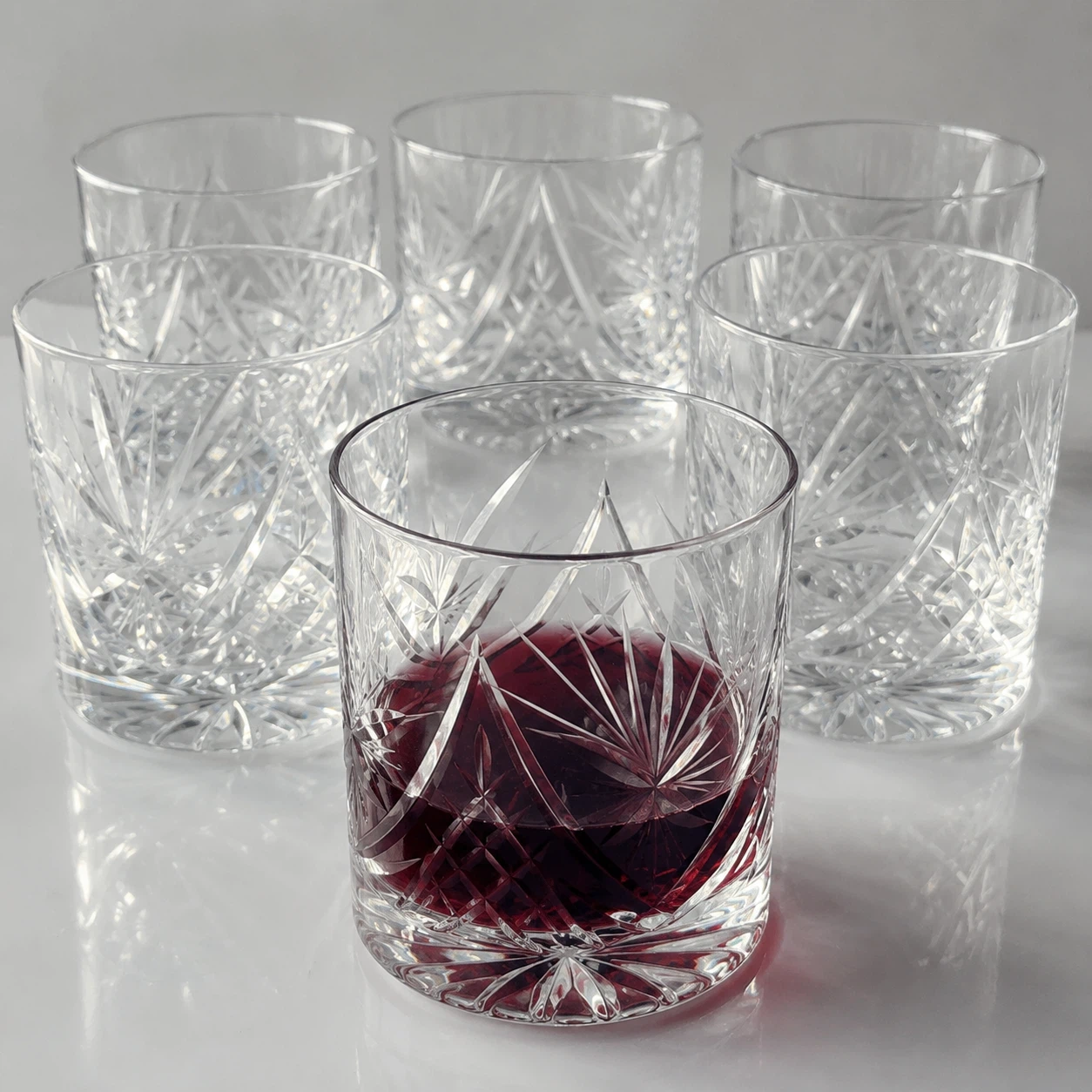 Set of 6 Crystal Cut Tumblers pinwheel Very Good - photo 4