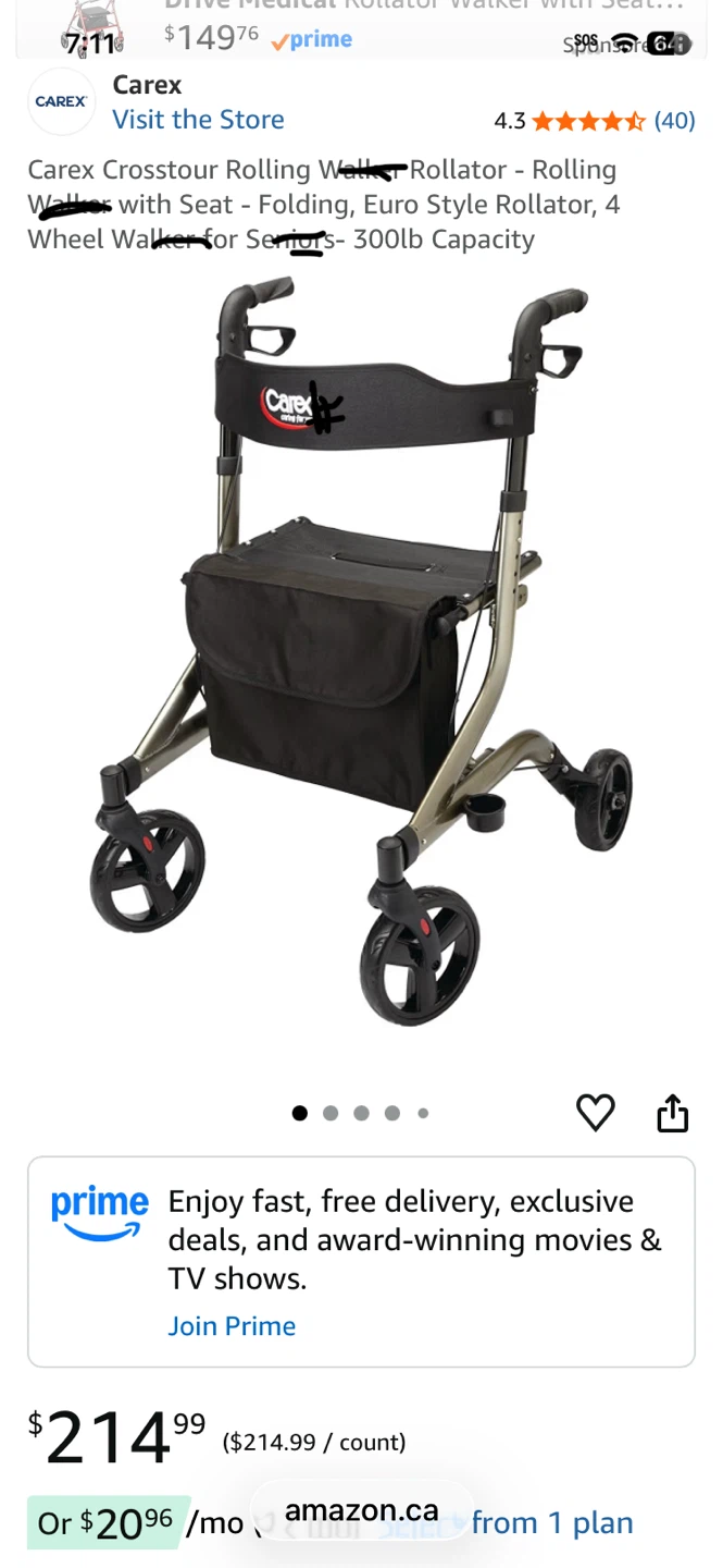 NEW Carex Rolling Walker with Seat and Bag - photo 2