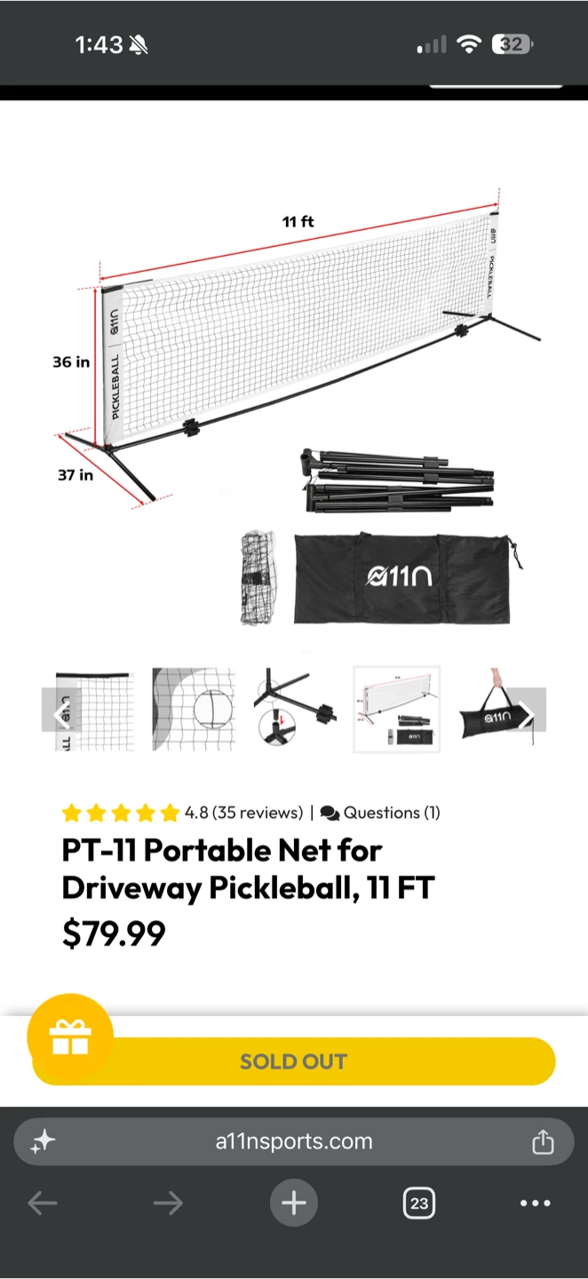 A11N PT-11 Portable Pickleball Net - 11 FT