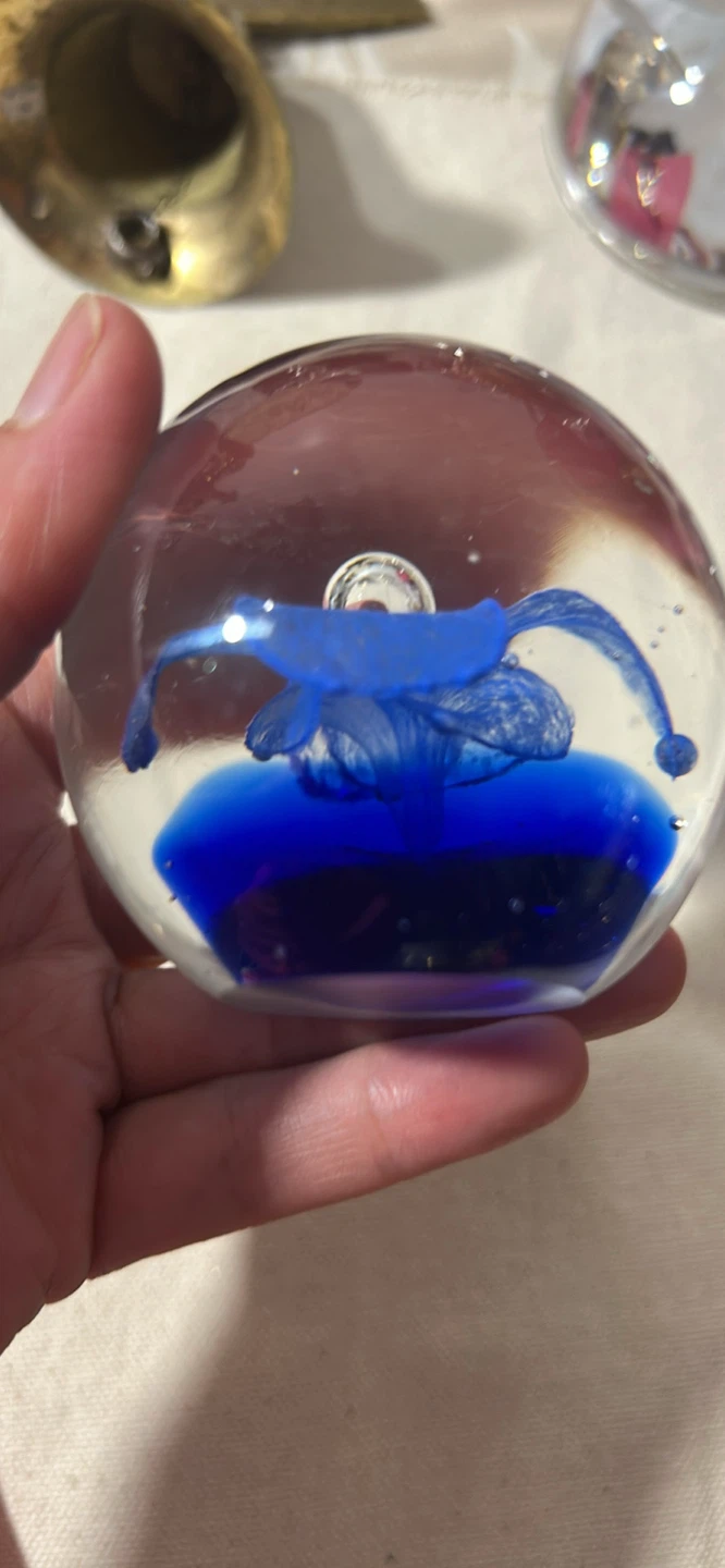 Glass Paperweight with Blue Flower - photo 2