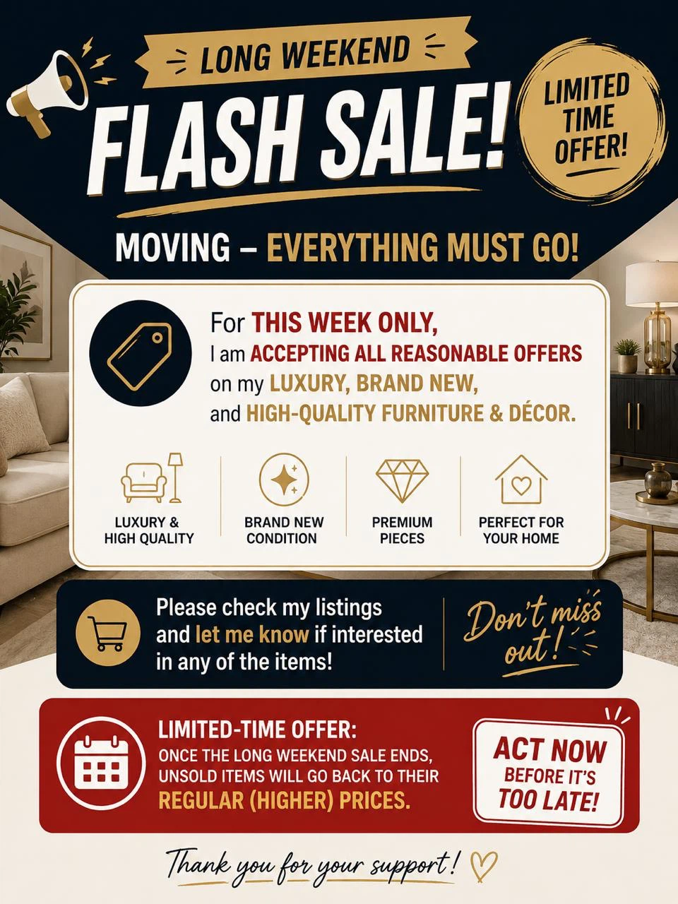 Flash Sale 🚨 WAY BELOW SUGGESTED PRICE-Luxury Furniture & Décor!