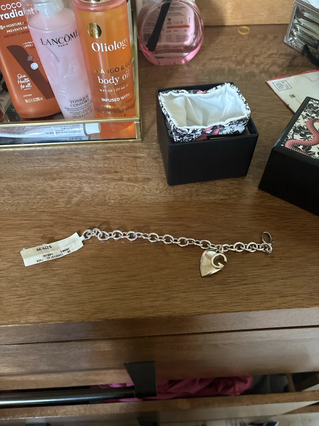 Gucci Silver Heart Charm Bracelet
