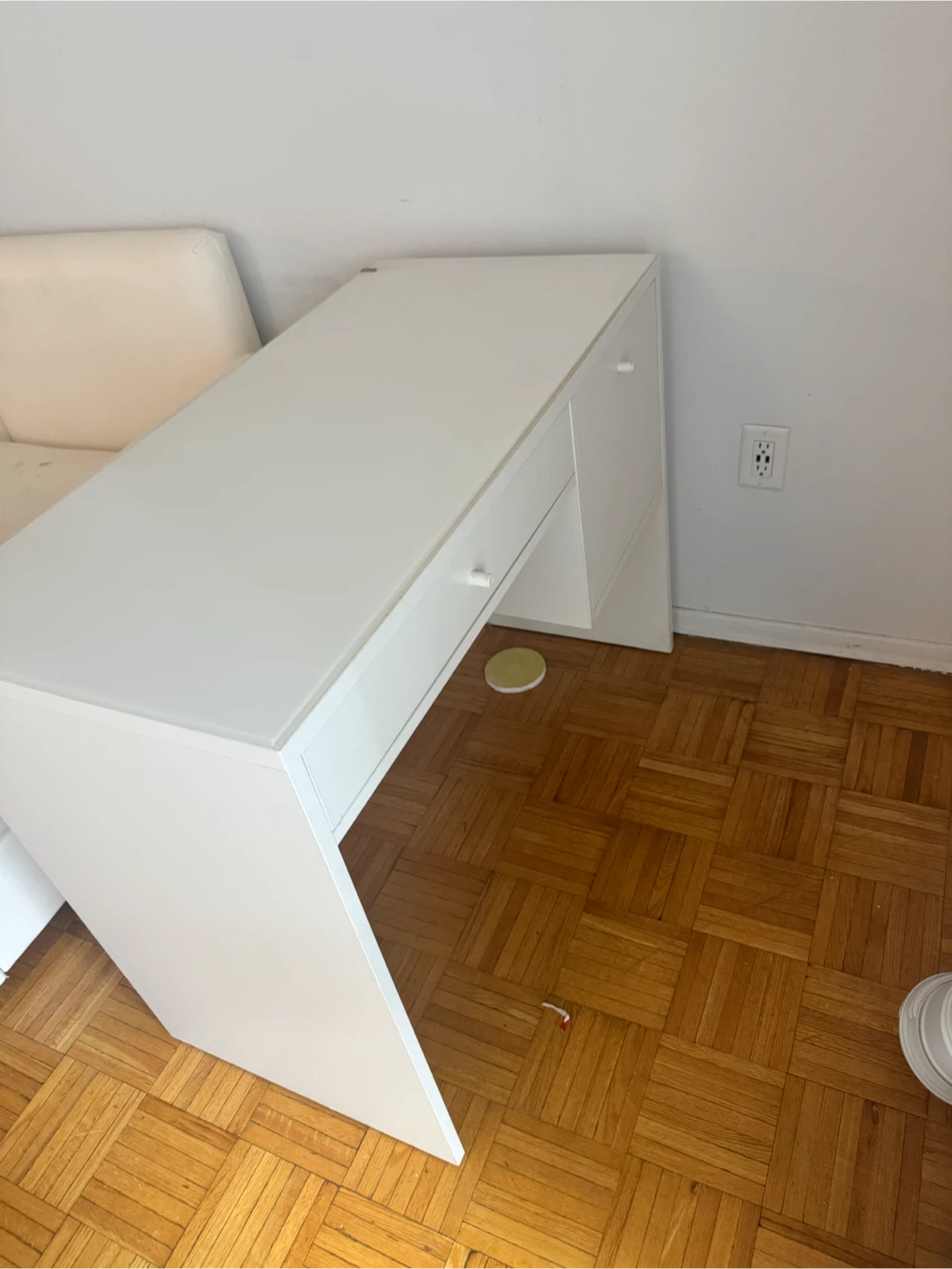 White Desk with Drawer and Cabinet