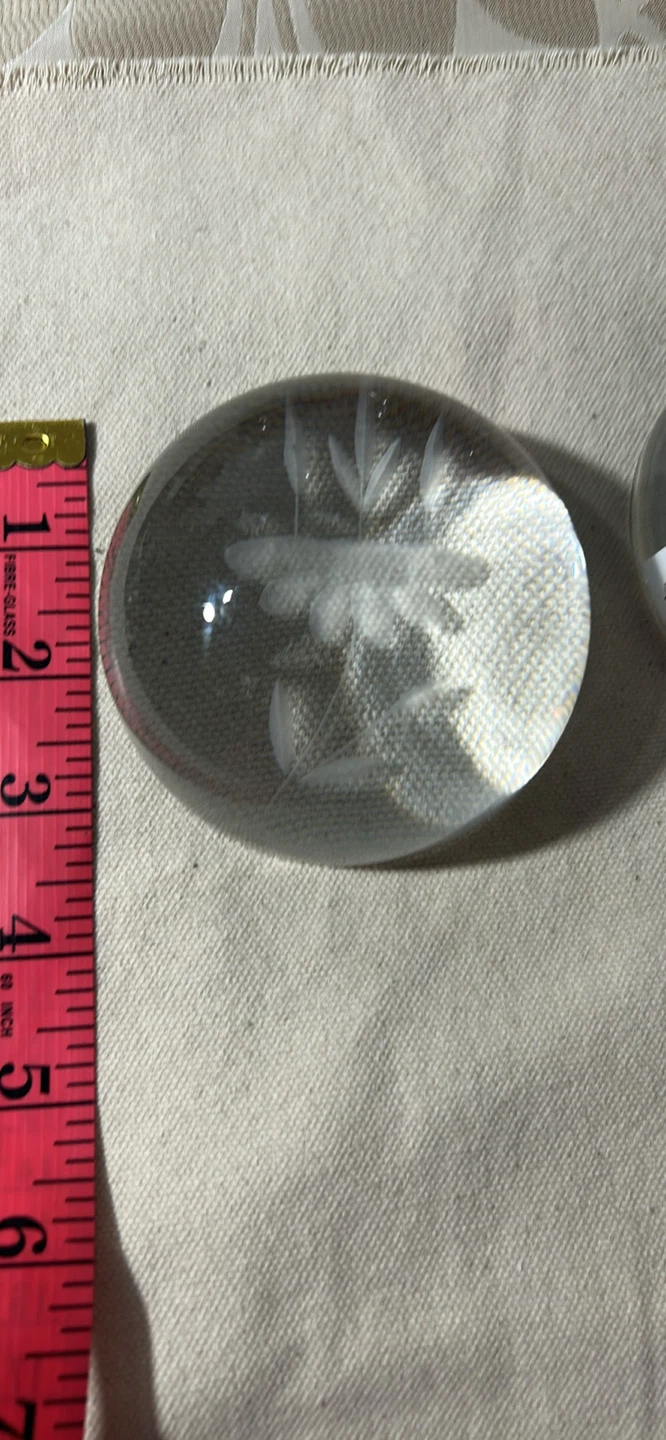 Clear Glass Paperweight with Floral Etching