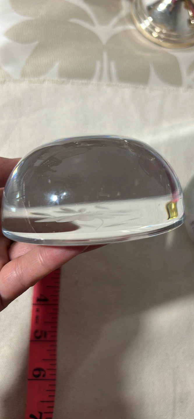 Clear Glass Paperweight with Floral Etching - photo 3
