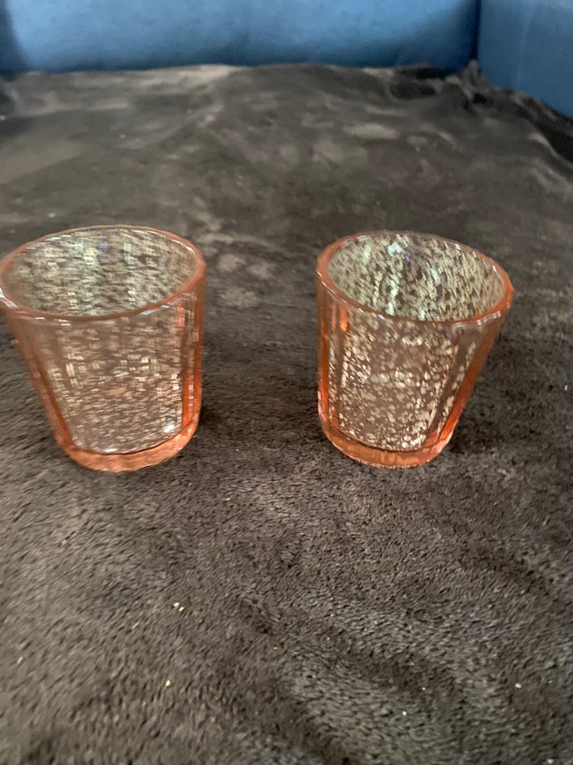 Set of 2 Rose Gold Speckled Votive Holders