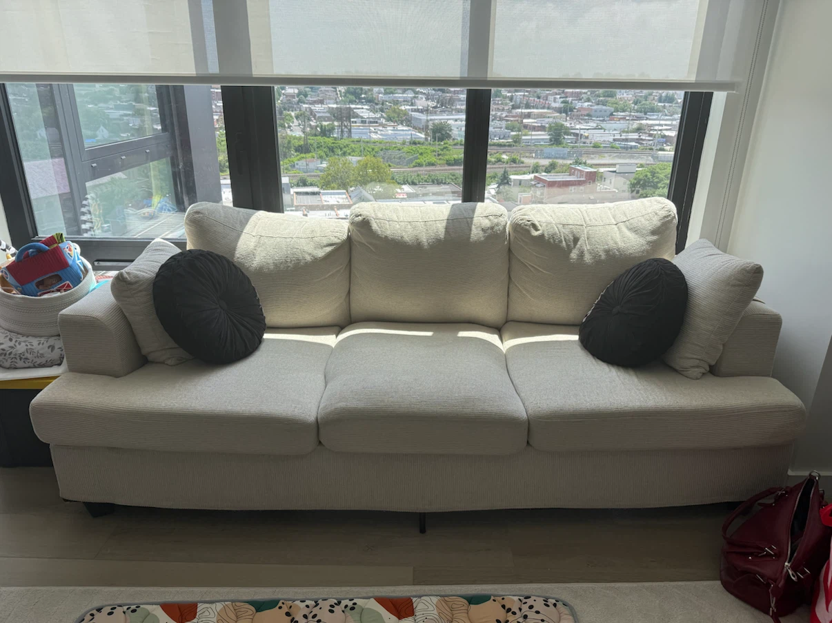 Cream 3-Seater Sofa with Textured Fabric