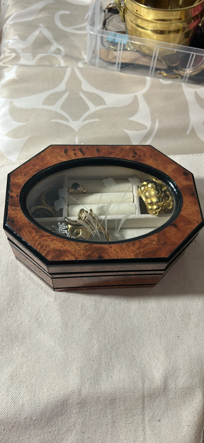 Octagonal Wooden Jewelry Box with Glass Lid