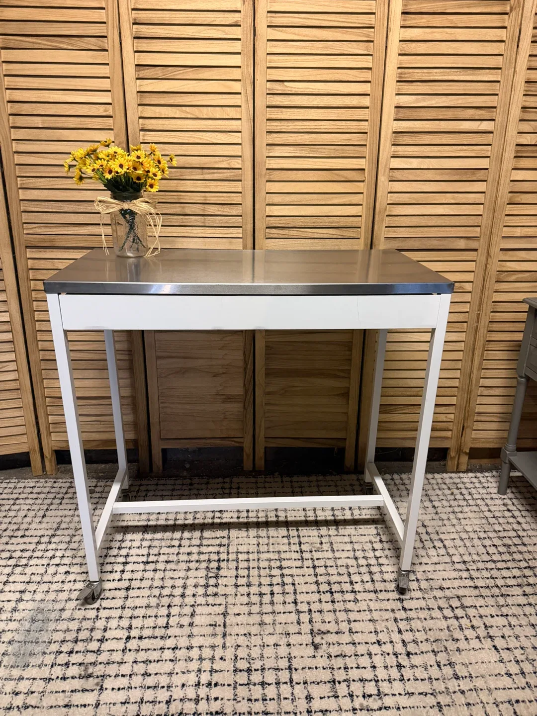 Rolling Utility  Counter Table with Stainless Steel Top