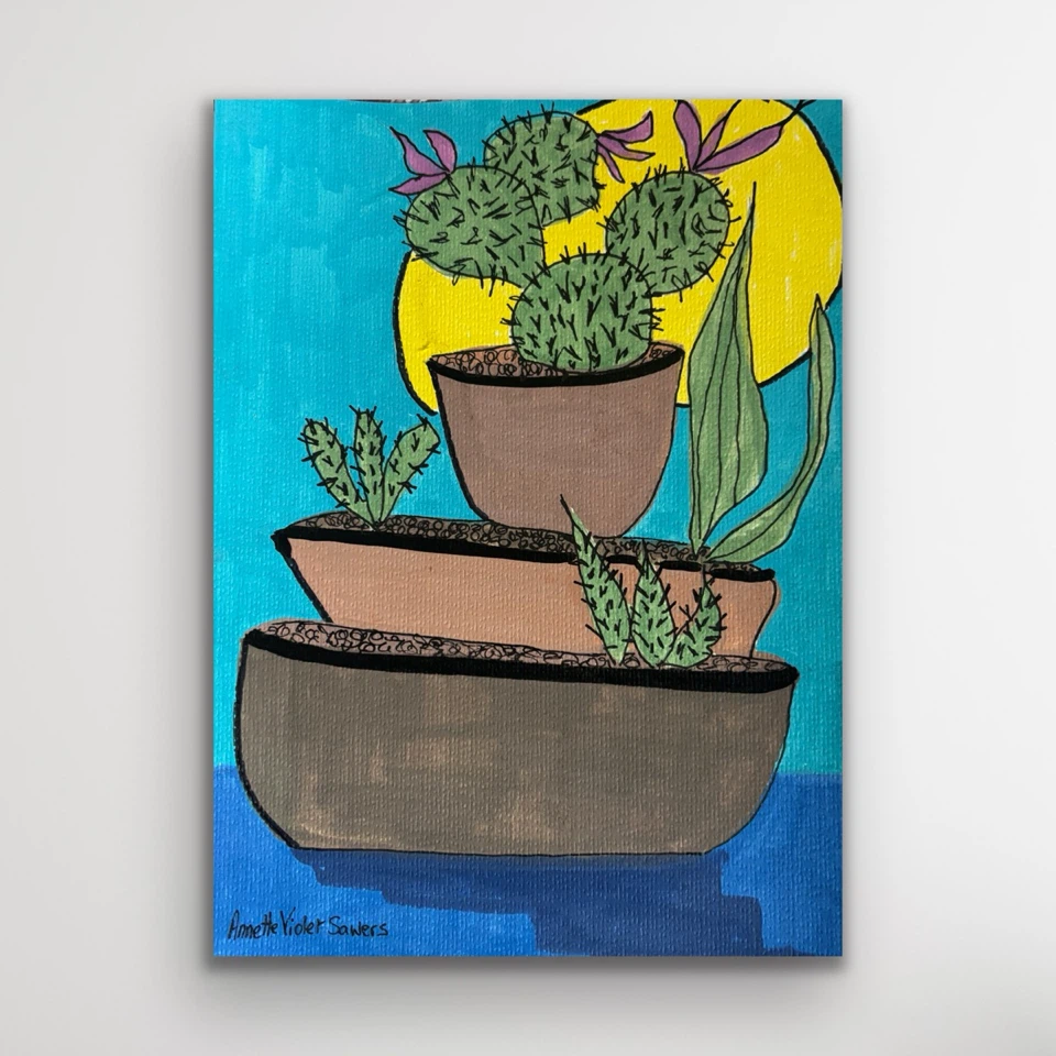 OOAK Painting of Cacti in Pots
