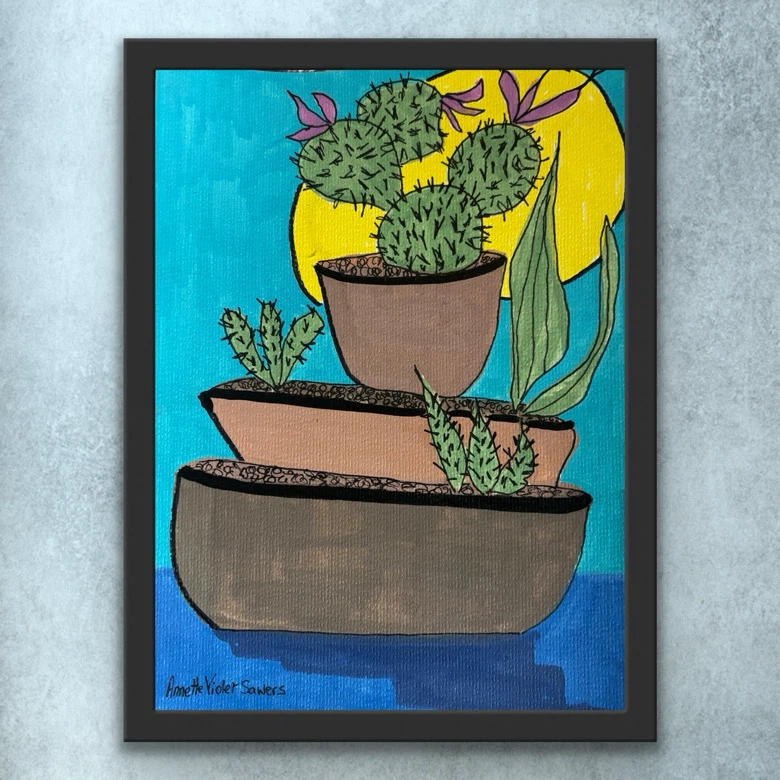 OOAK Painting of Cacti in Pots - photo 2