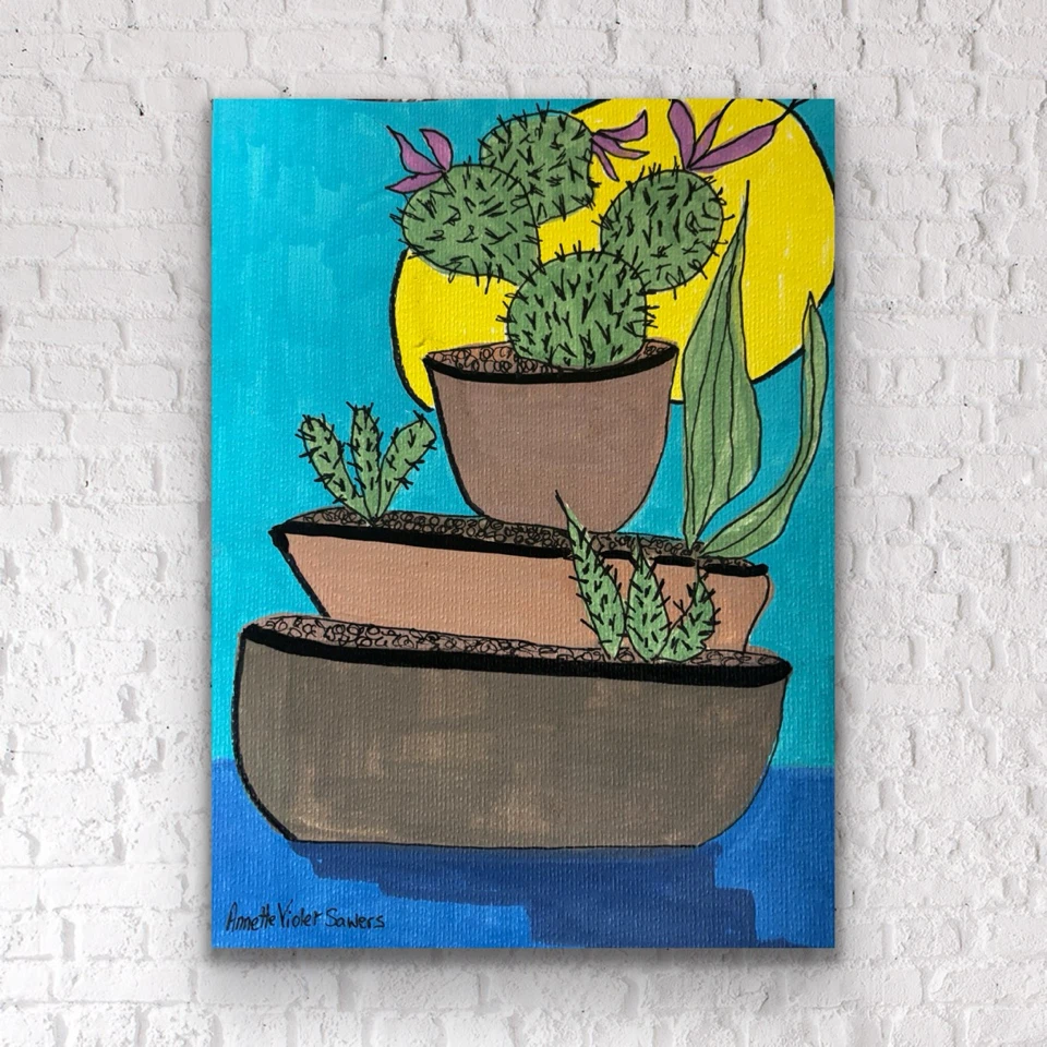 OOAK Painting of Cacti in Pots - photo 3