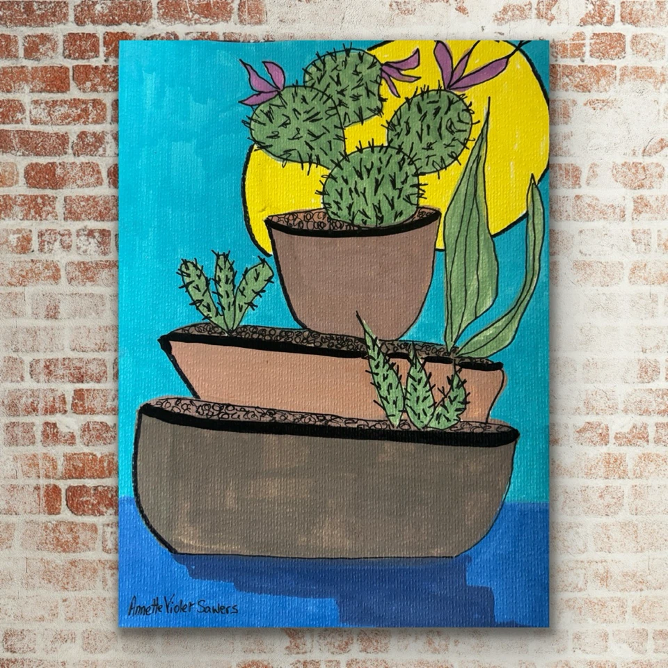 OOAK Painting of Cacti in Pots - photo 4
