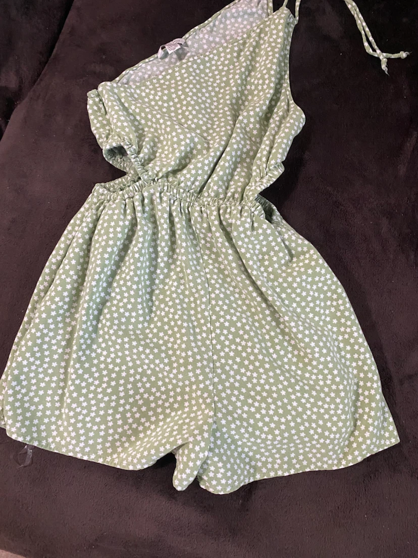American Eagle green floral one-shoulder romper