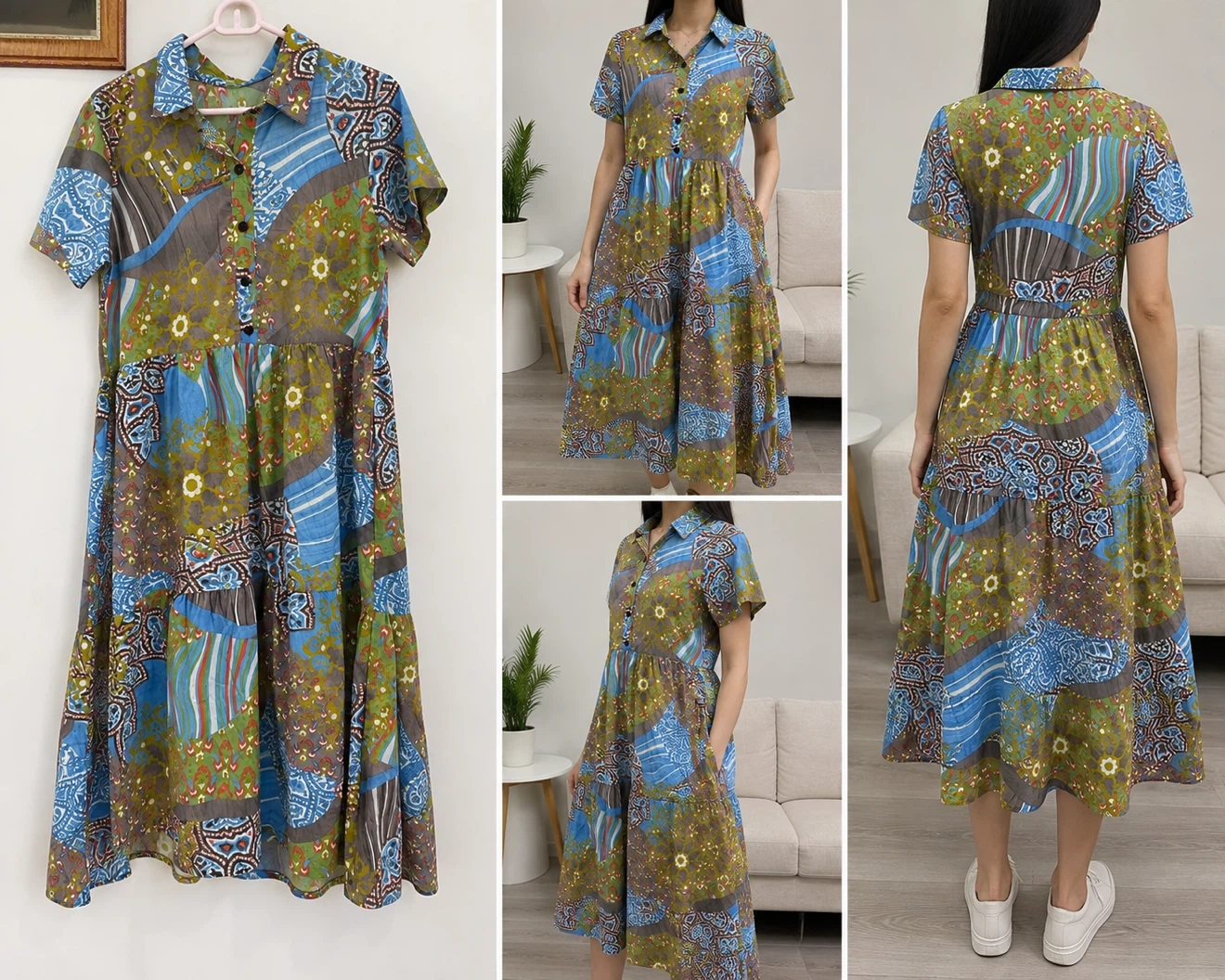 Tiered Midi Dress with Bohemian Print