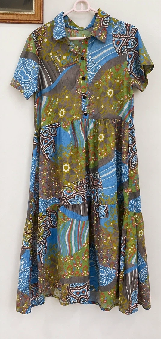 Tiered Midi Dress with Bohemian Print - photo 2