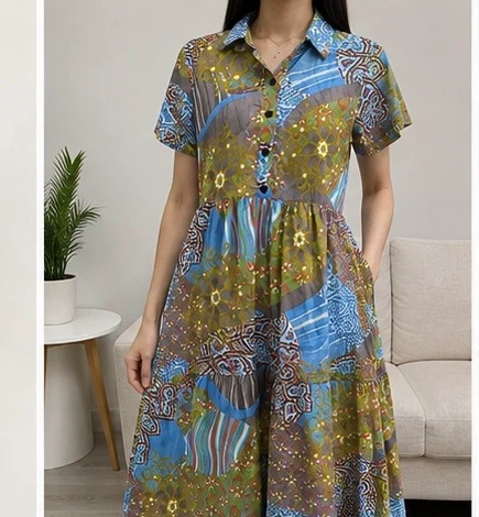 Tiered Midi Dress with Bohemian Print - photo 5