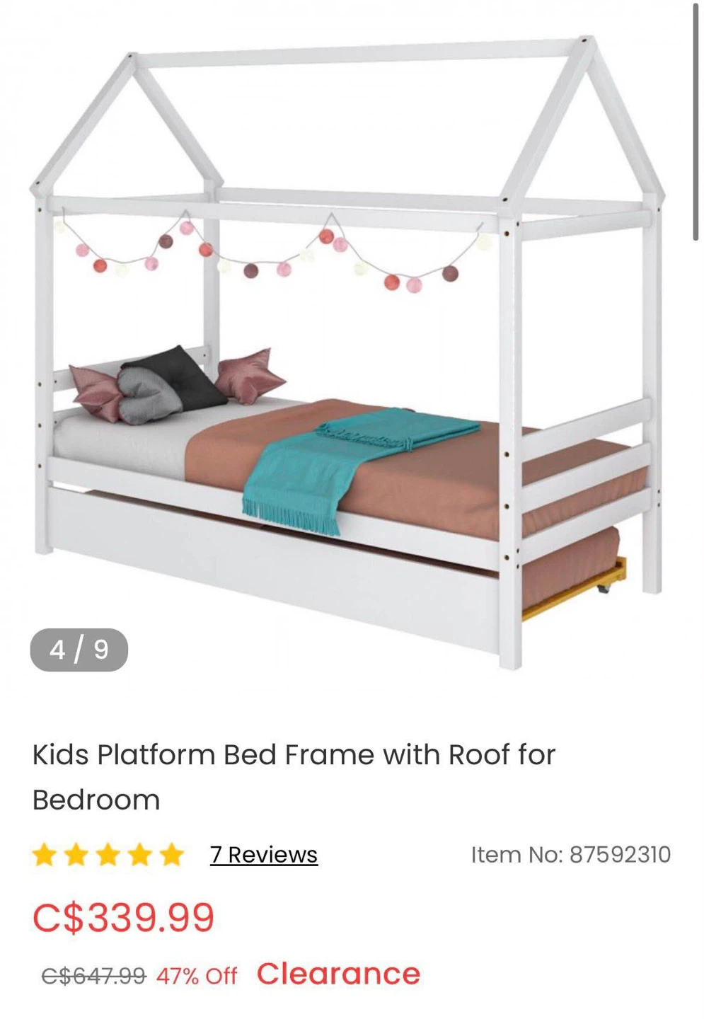 Kids Platform Bed Frame with Roof