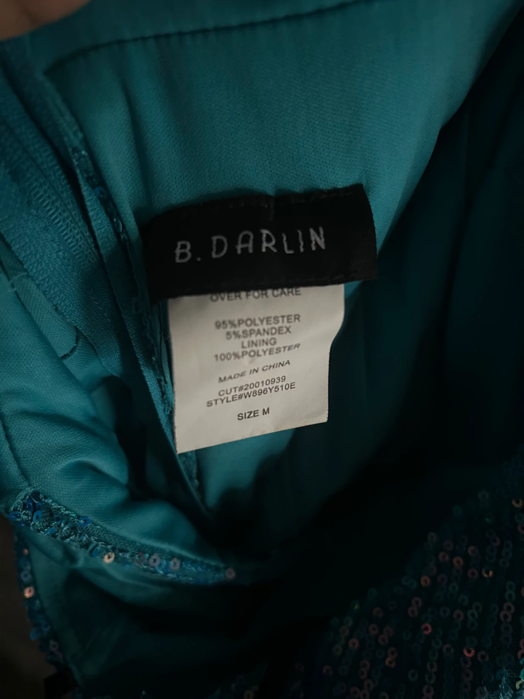 B. Darlin Teal Sparkly One-Shoulder Dress M - photo 2