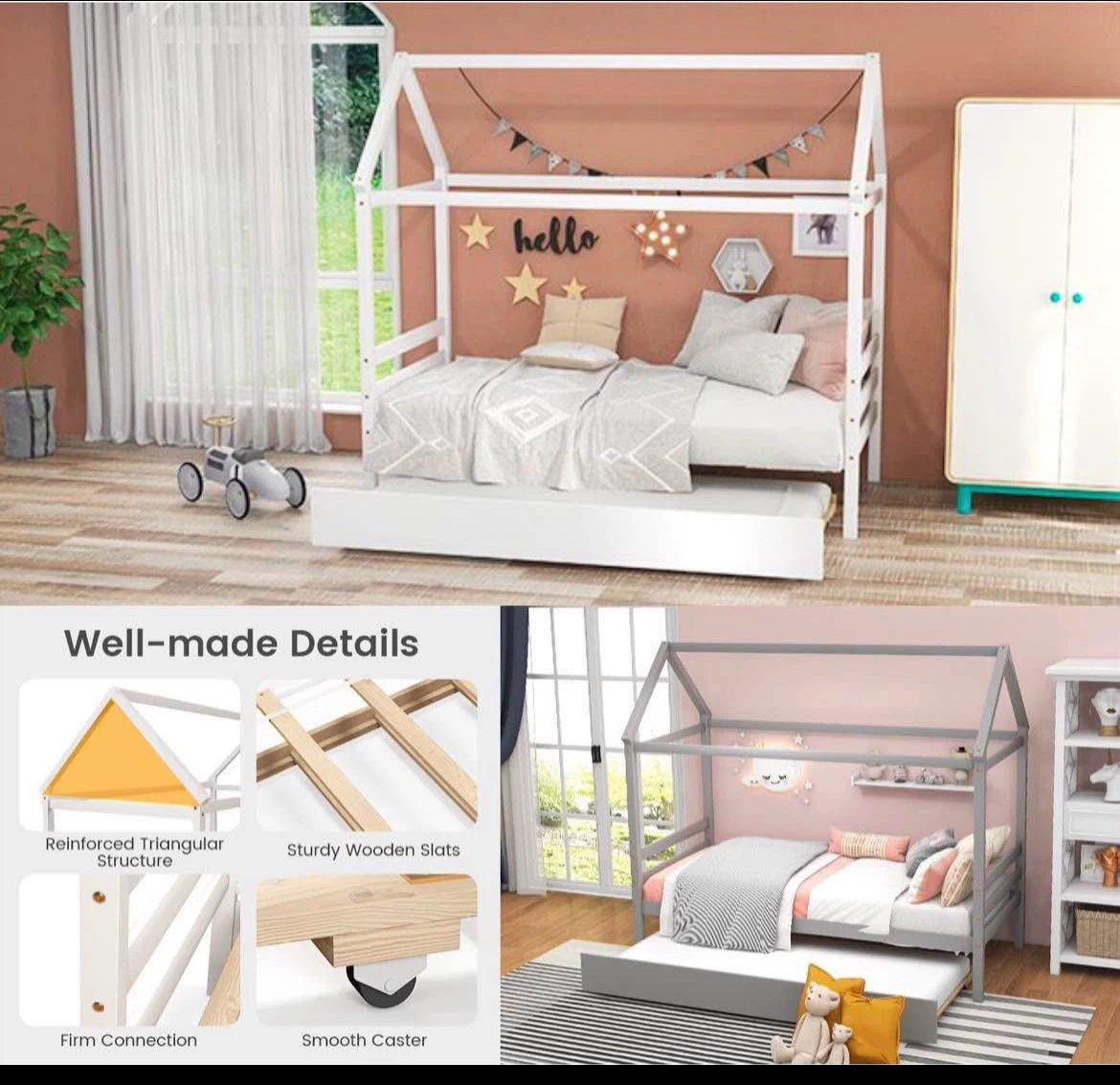 Kids Platform Bed Frame with Roof - photo 2