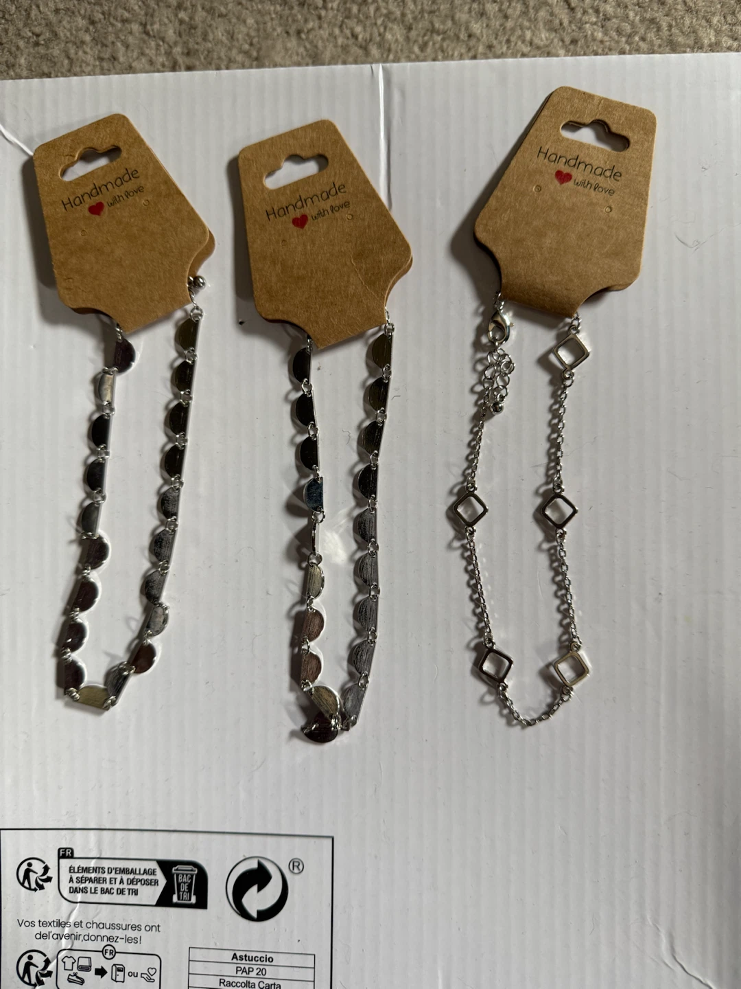3 Handmade Bracelets Set Silver Tone