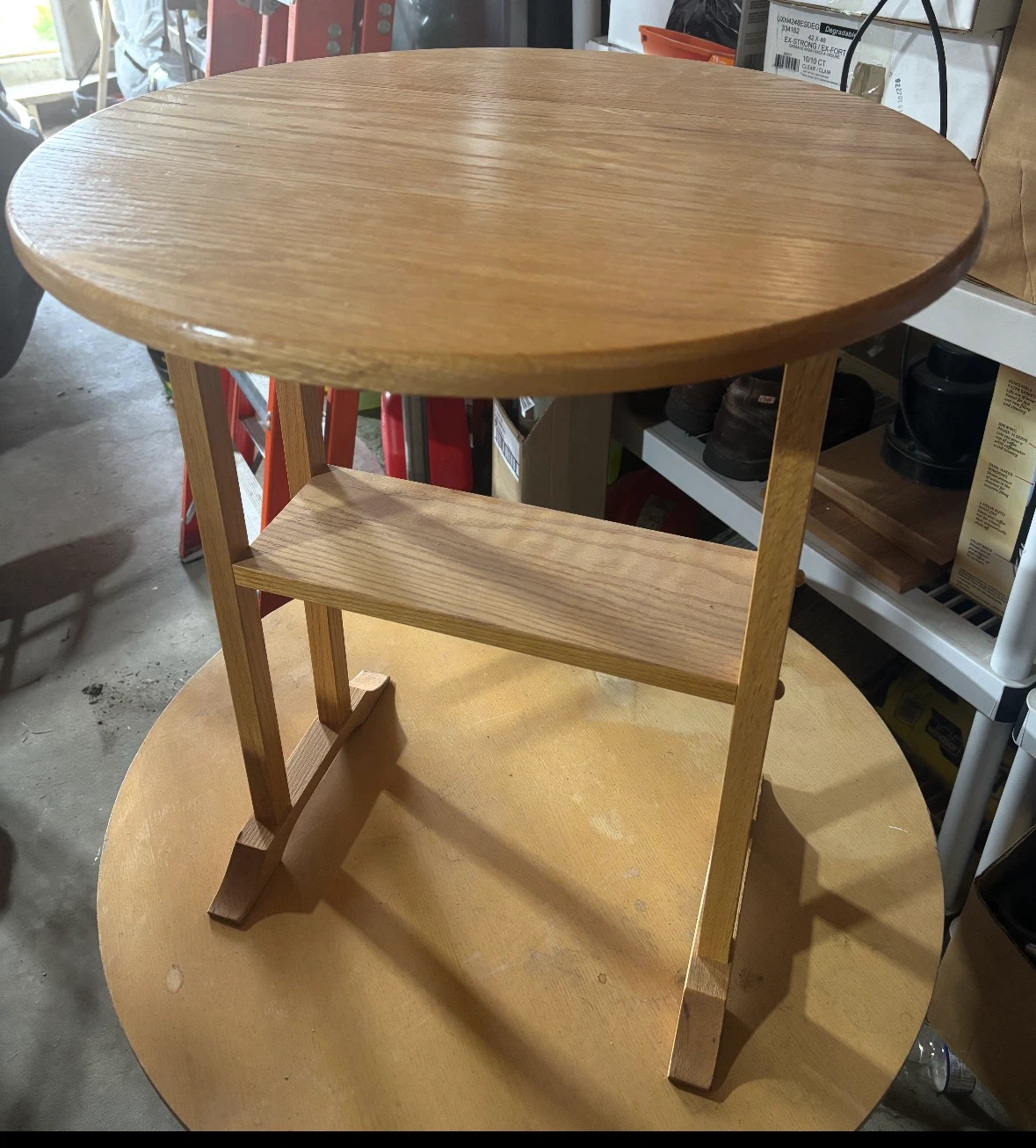 Wooden Round Side Table with Shelf