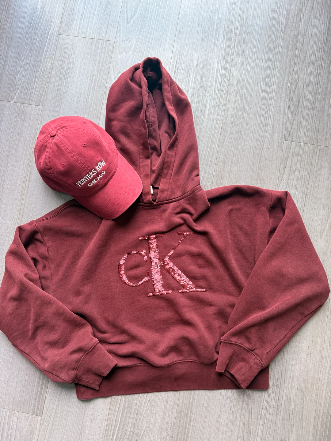 Calvin Klein Sequined CK Logo Hoodie & Printers Row Chicago Cap