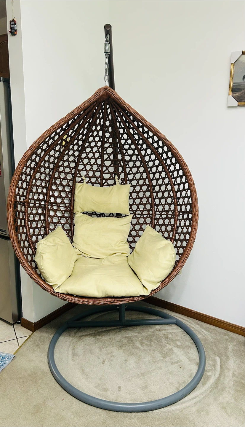 Brown Wicker Hanging Egg Chair with Cushions