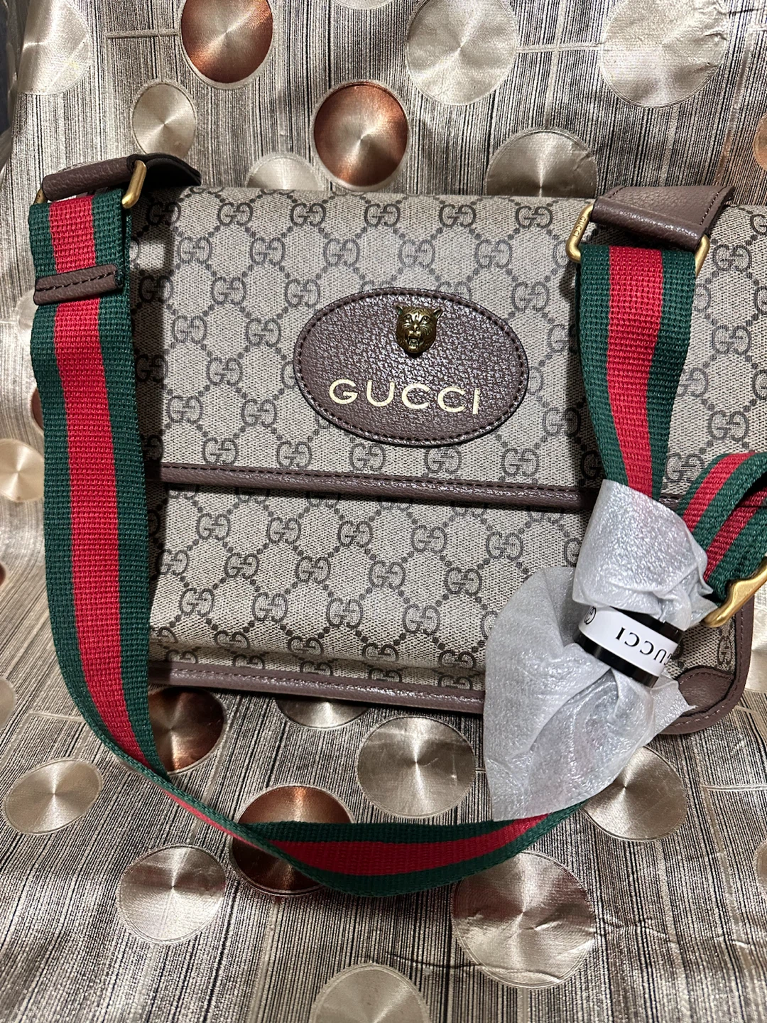 Gucci Monogram Shoulder Bag with Web Stripe