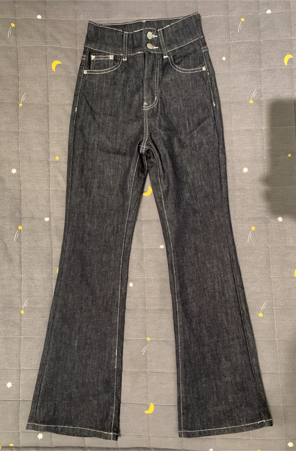 Non-bleed Raw Flared Dark Wash Denim