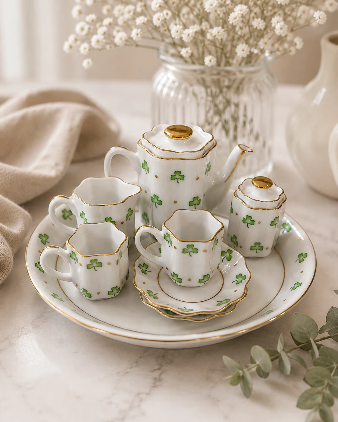 Vintage Miniature Shamrock Tea Set with Tray