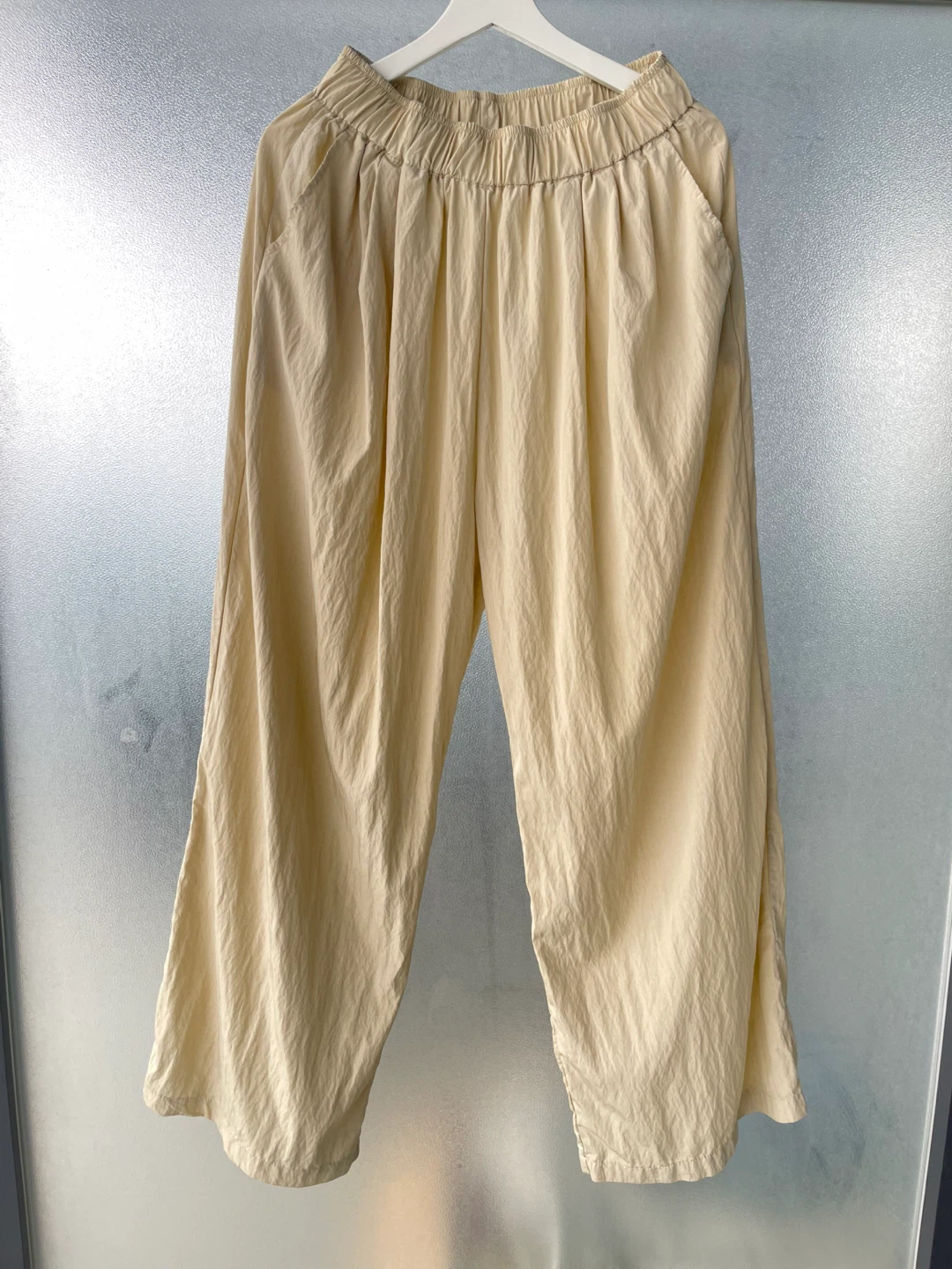 Size L, Women's Beige Linen Blend Wide Leg Pants