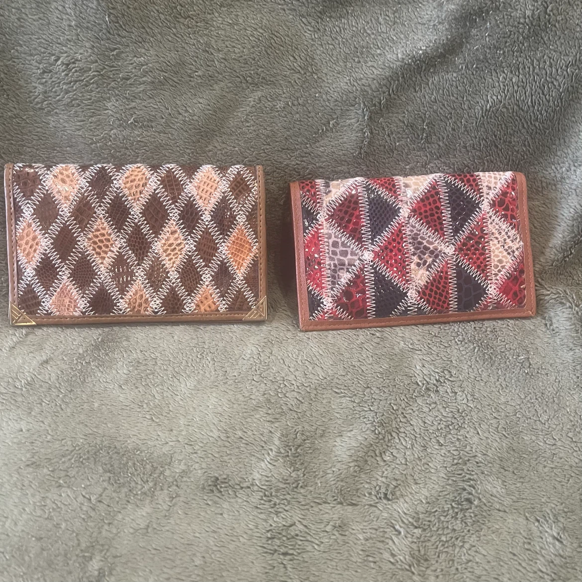 Leather Patchwork Cardholder Wallet - Brown & Red