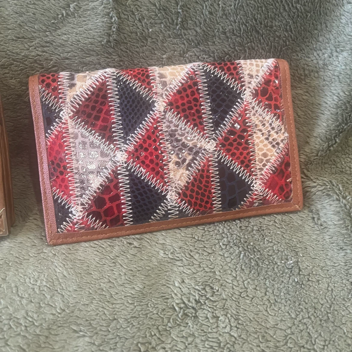 Leather Patchwork Cardholder Wallet - Brown & Red - photo 3
