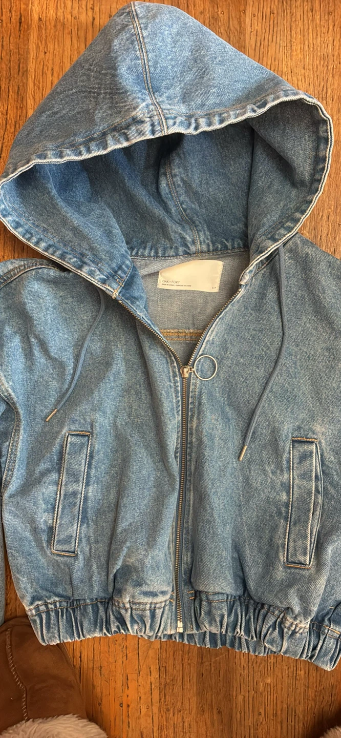 Oak + Fort Denim Hooded Bomber Jacket - photo 2