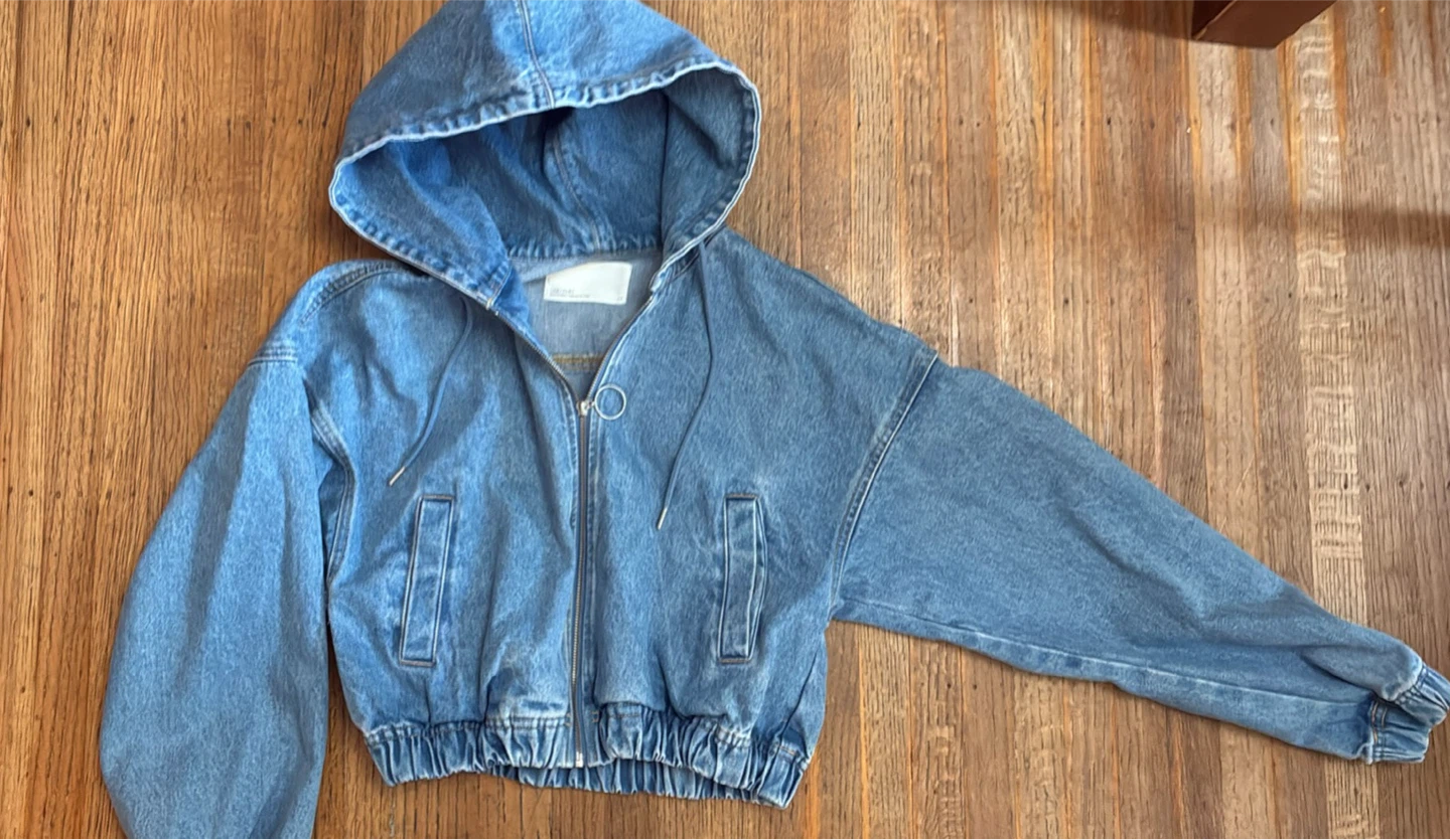 Oak + Fort Denim Hooded Bomber Jacket
