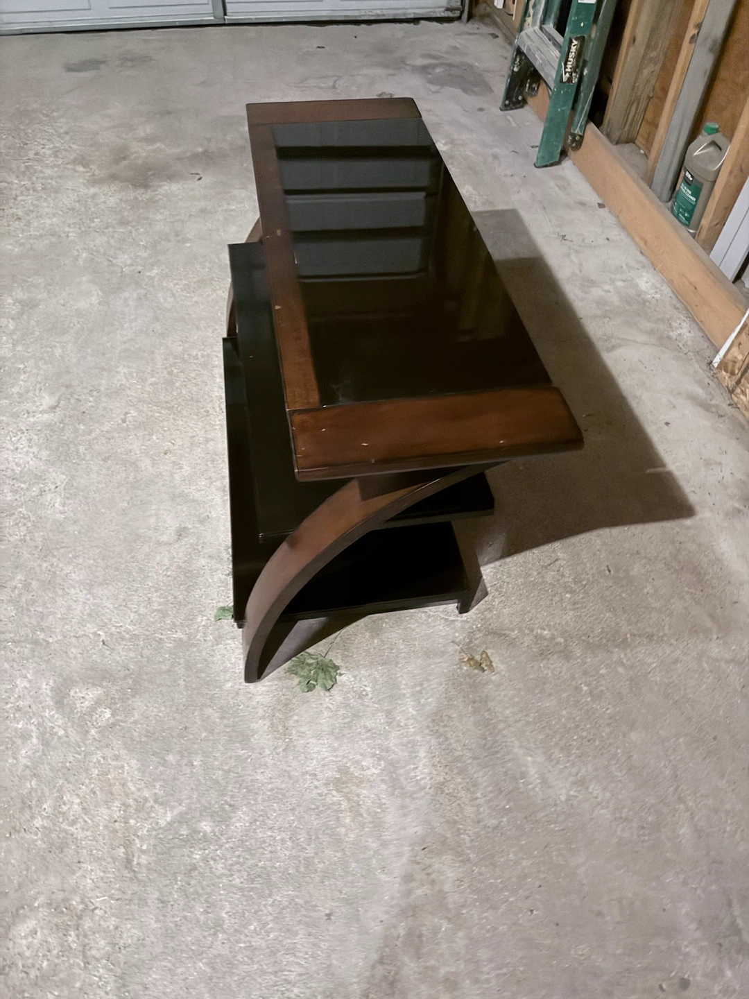 Dark Wood and Glass TV Stand with Shelves - photo 2