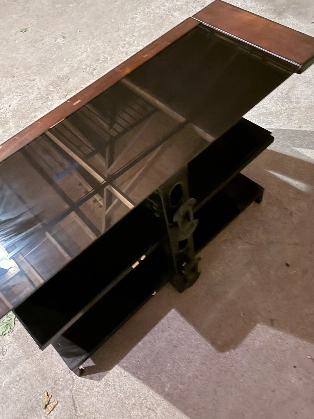 Dark Wood and Glass TV Stand with Shelves - photo 3