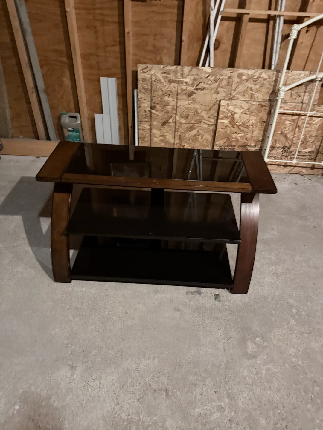 Dark Wood and Glass TV Stand with Shelves - photo 4